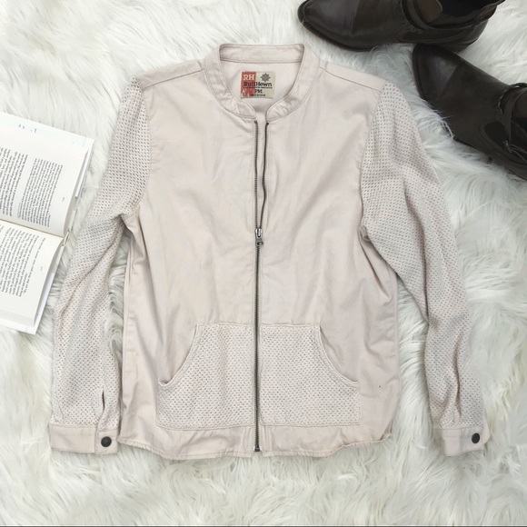Ruff Hewn Jackets & Blazers - Ruff Hewn Petite Cream Tan Zip Up Light Jacket